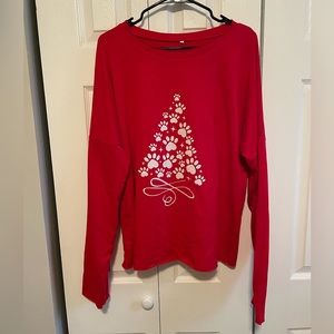 Long sleeve paw print Christmas tree tee